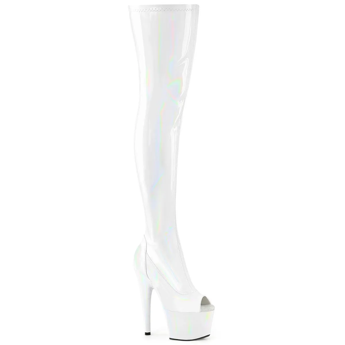 Pleaser Adore 3011HWR Womens 7" Heel, Platform Stretch Fit Peep-Toe Thigh Boots