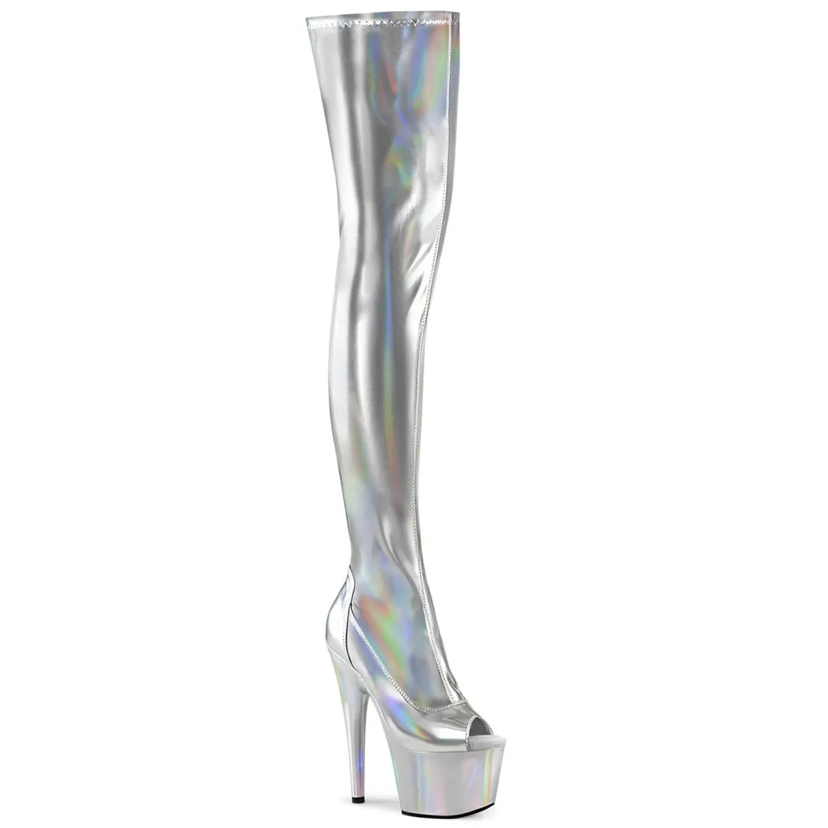 Pleaser Adore 3011HWR Womens 7" Heel, Platform Stretch Fit Peep-Toe Thigh Boots
