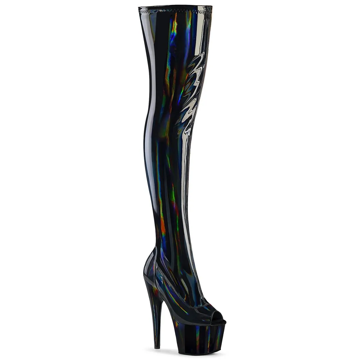 Pleaser Adore 3011HWR Womens 7" Heel, Platform Stretch Fit Peep-Toe Thigh Boots