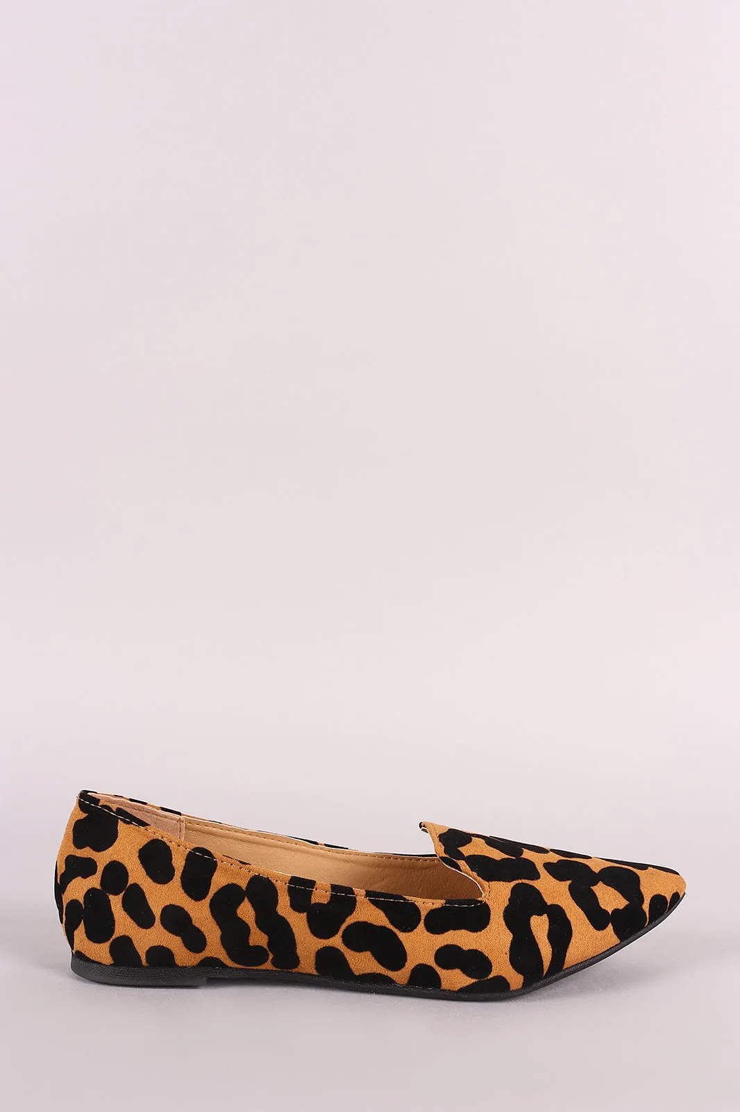 Qupid Leopard Suede Pointy Toe Loafer Flat