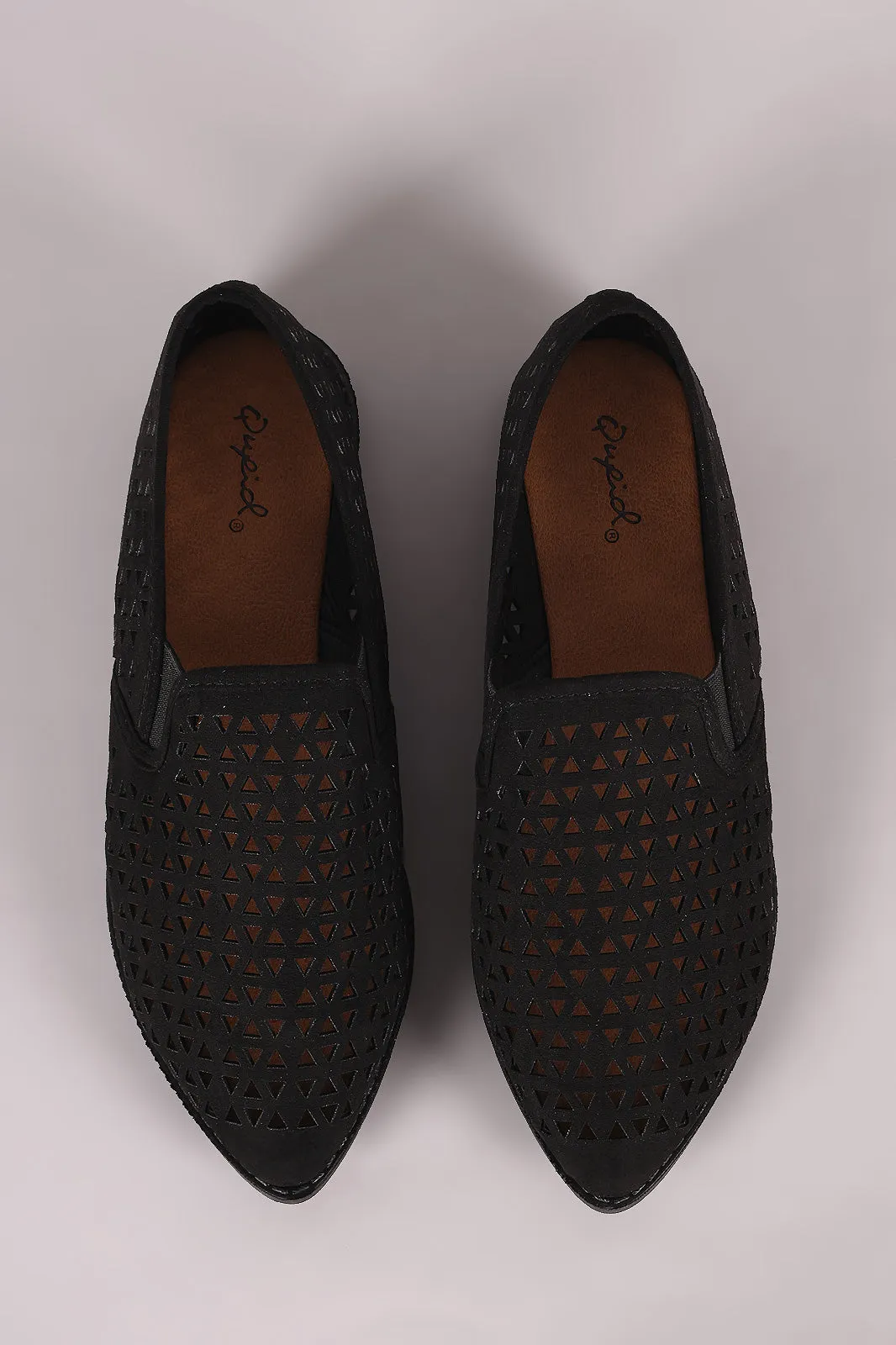 Qupid Perforated Almond Toe Loafer Flat