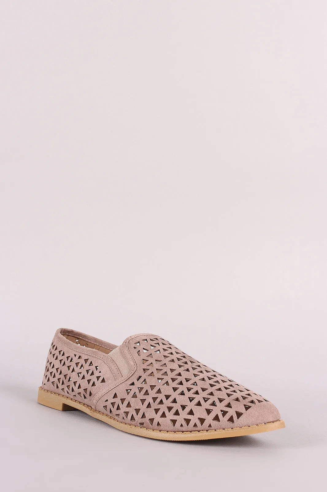 Qupid Perforated Almond Toe Loafer Flat