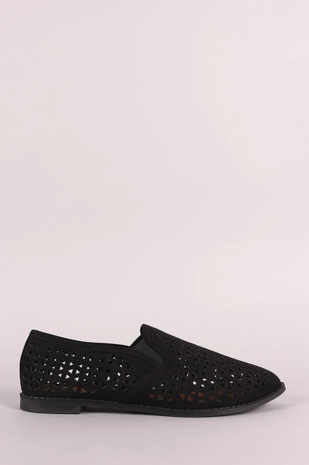 Qupid Perforated Almond Toe Loafer Flat