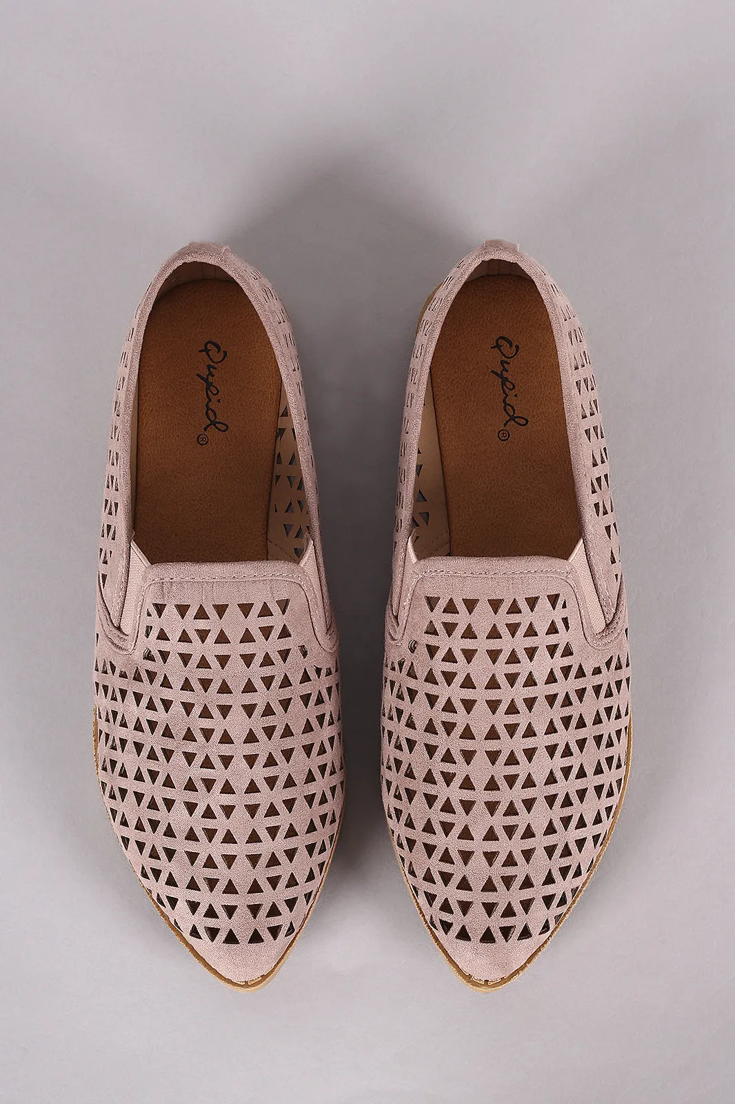 Qupid Perforated Almond Toe Loafer Flat