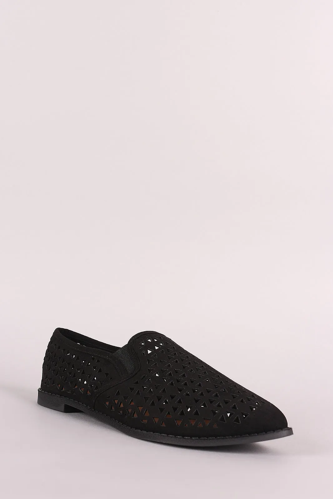 Qupid Perforated Almond Toe Loafer Flat