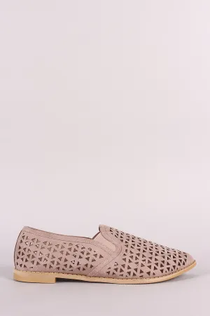 Qupid Perforated Almond Toe Loafer Flat