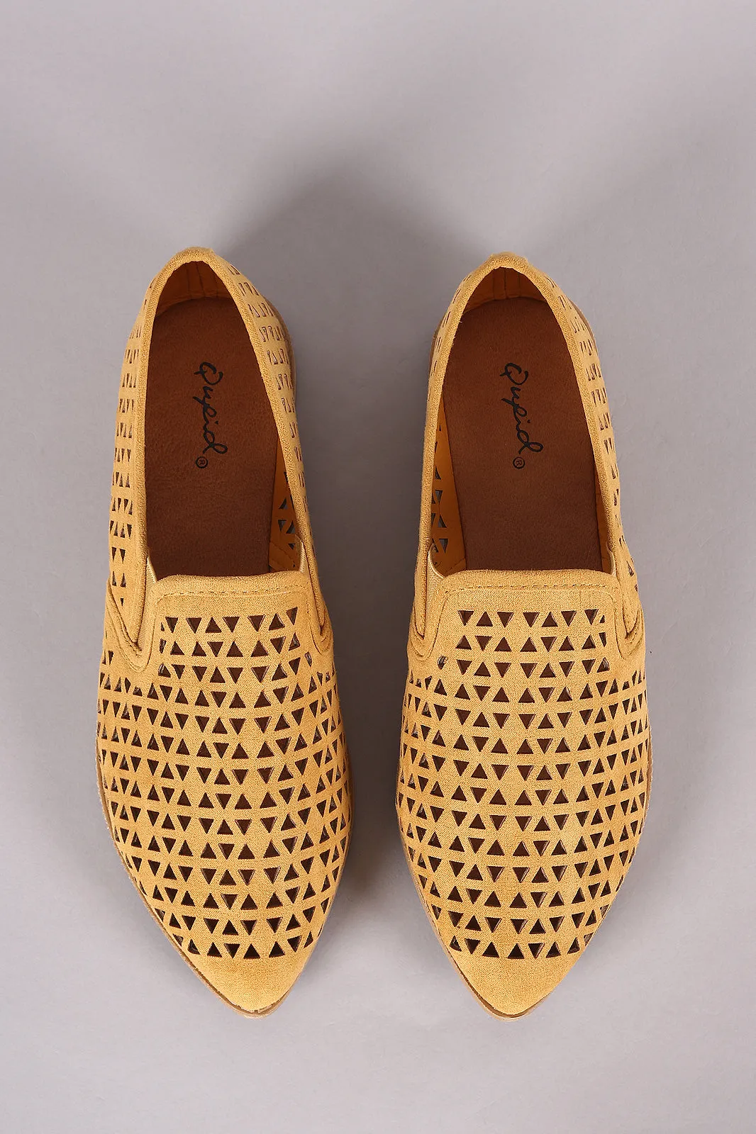 Qupid Perforated Almond Toe Loafer Flat