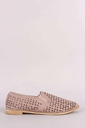Qupid Perforated Almond Toe Loafer Flat