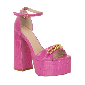 Rebecca - Ankle Strap Platform Heels, Gold-Tone Chain Detail, Bold & Glamorous Footwear for Evening or Special Occasions