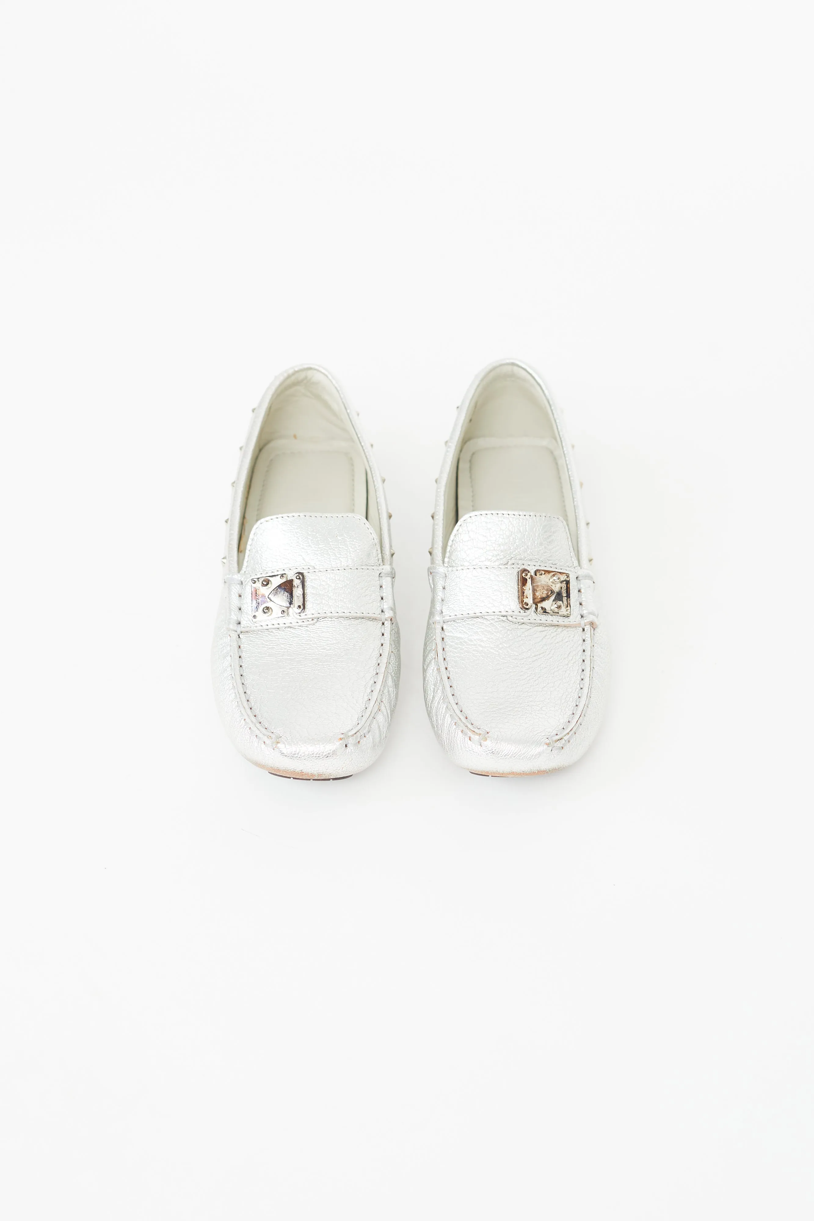Silver Leather Studded Driving Loafer