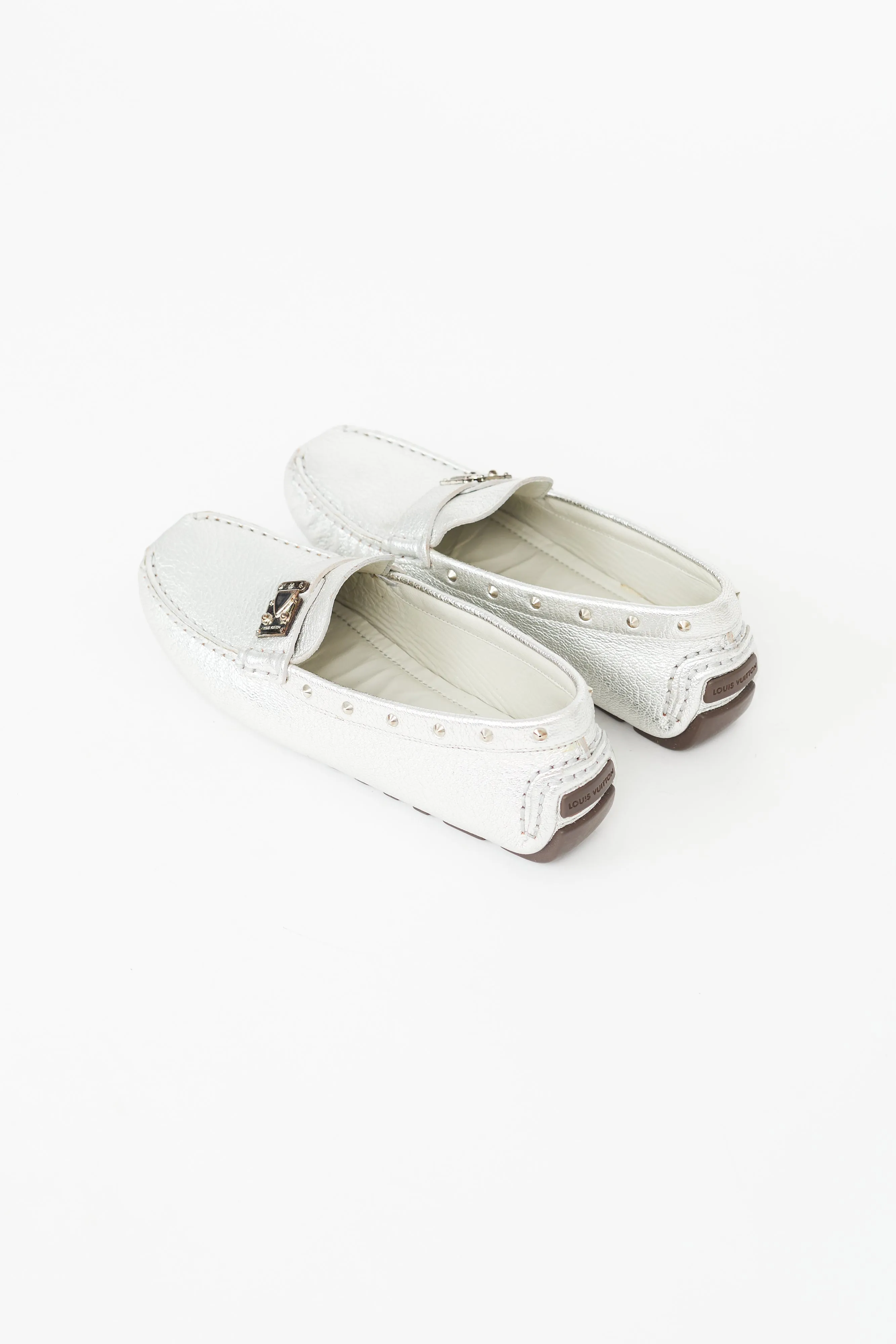 Silver Leather Studded Driving Loafer