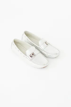 Silver Leather Studded Driving Loafer