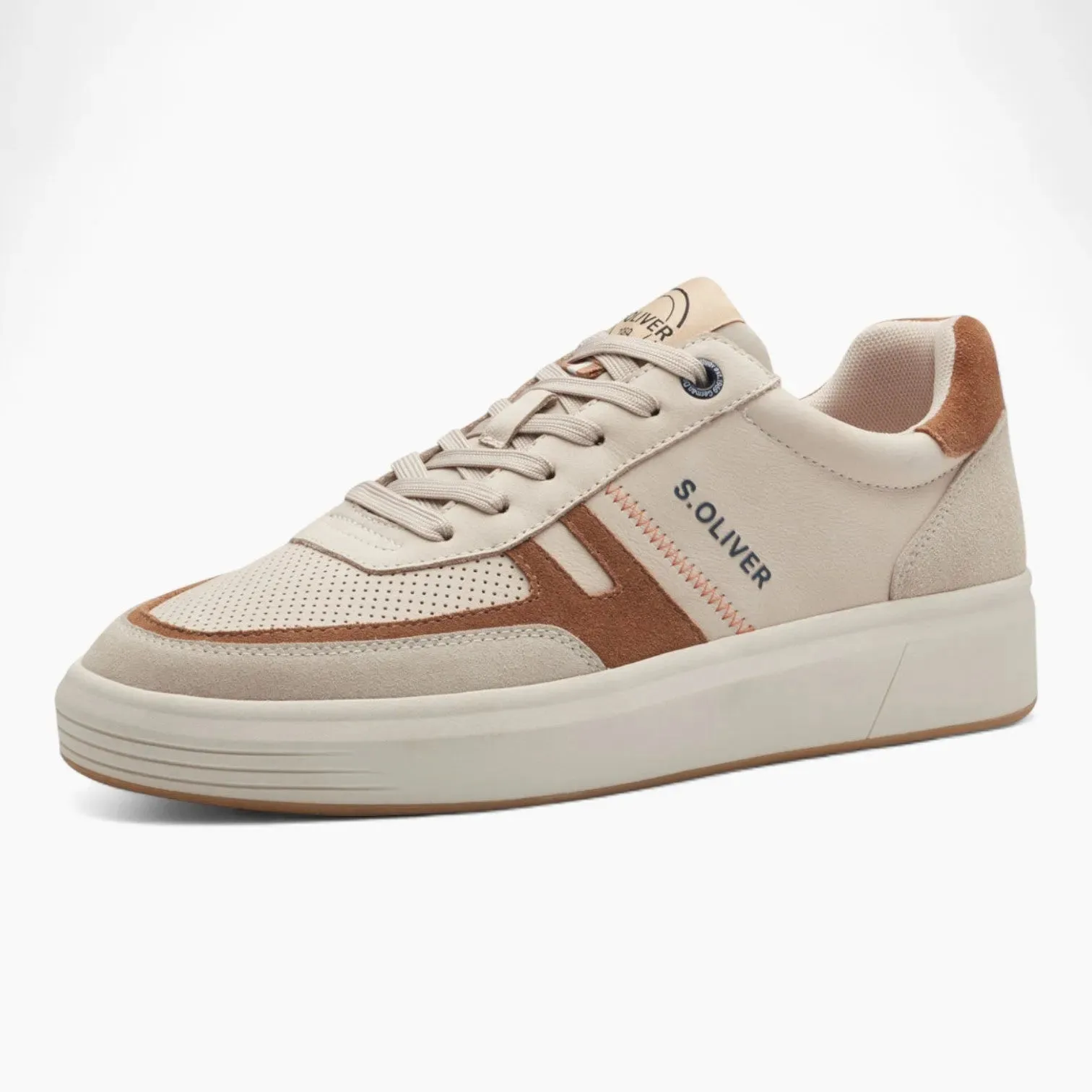 S.Oliver Men's Beige Leather Runner Shoes with Cushioned Sole