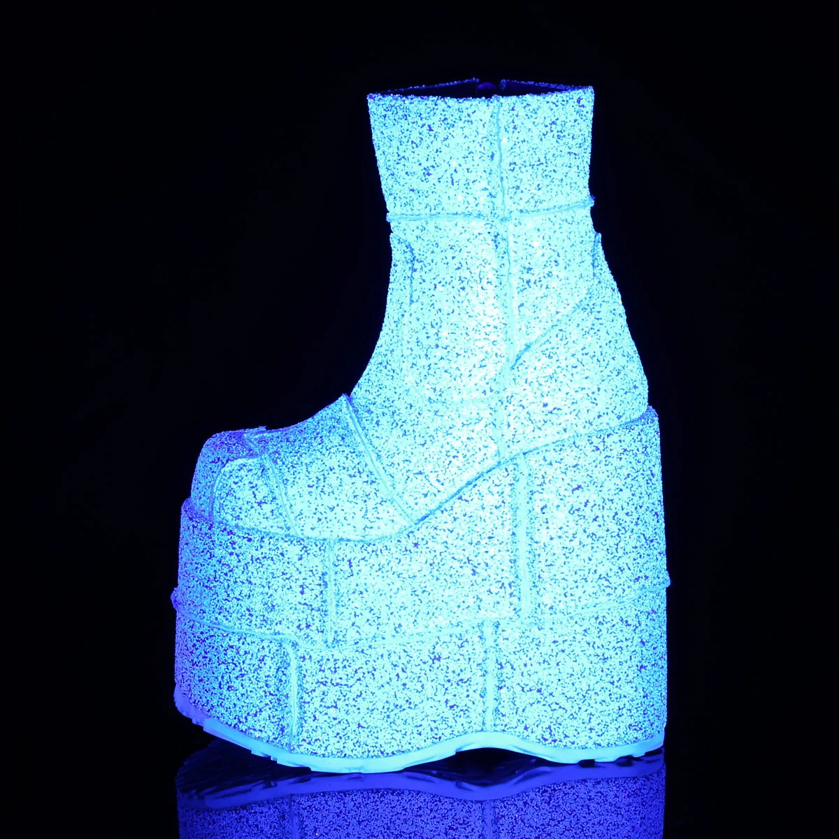 STACK-201G DemoniaCult White Multi Glitter Sexy Unisex Platform Shoes & Boots (Alternative Footwear)