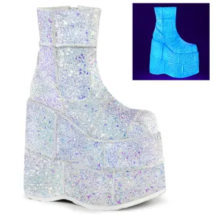 STACK-201G DemoniaCult White Multi Glitter Sexy Unisex Platform Shoes & Boots (Alternative Footwear)