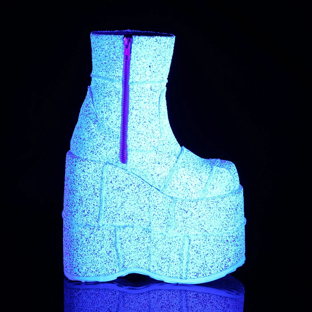 STACK-201G DemoniaCult White Multi Glitter Sexy Unisex Platform Shoes & Boots (Alternative Footwear)