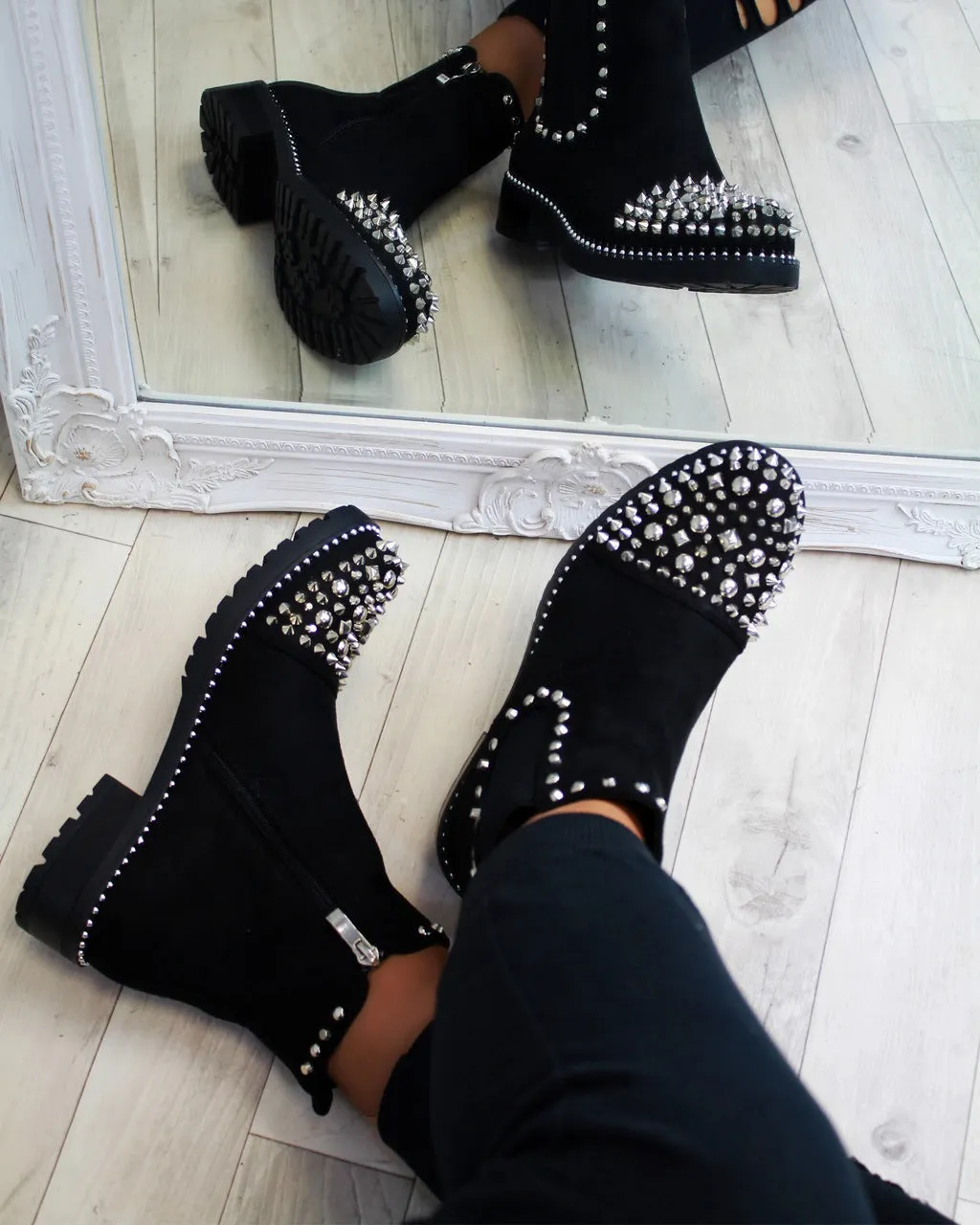 Studded Chunky Platform Black Chelsea Boots Women