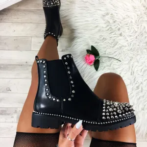 Studded Chunky Platform Black Chelsea Boots Women