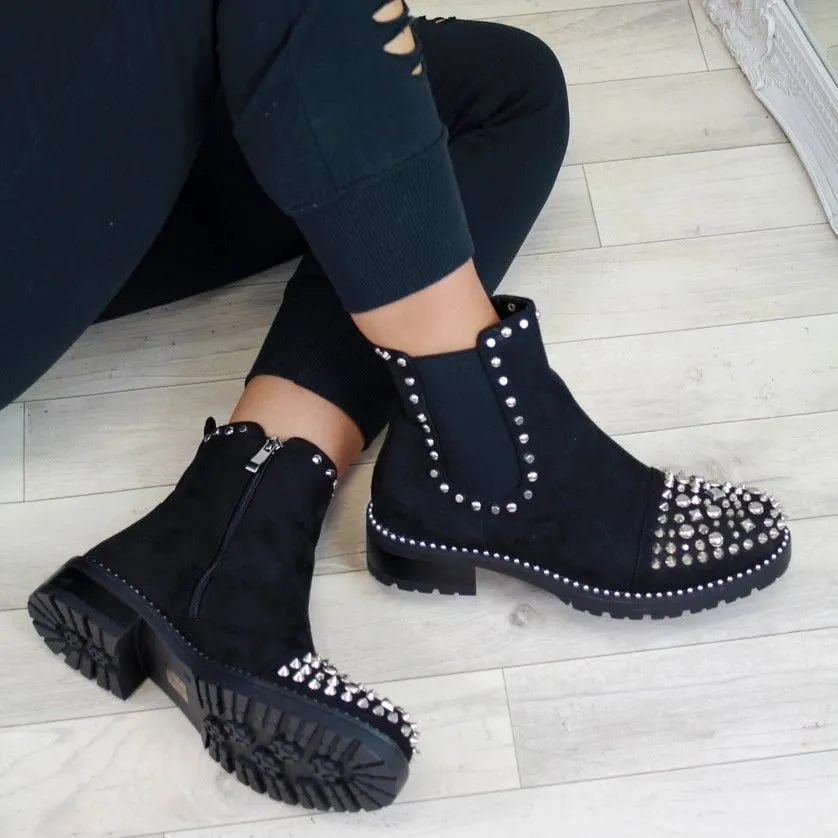 Studded Chunky Platform Black Chelsea Boots Women
