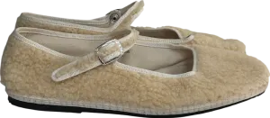 Toujours Cream Ballet Flats With Strap In Natural Fluffy Borg UK 5 EU 38 👠
