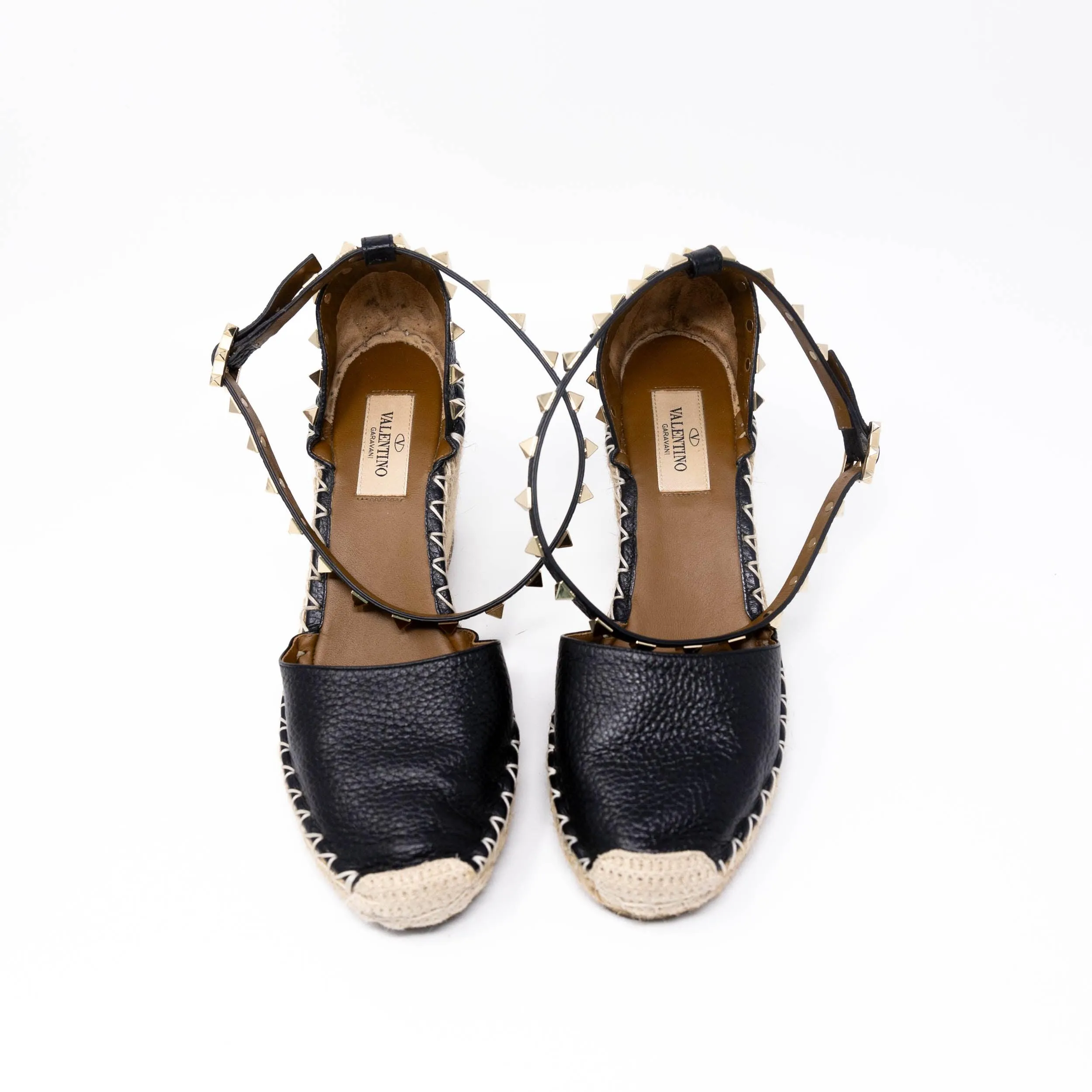 Valentino Black Rockstud Espadrille Wedges 36