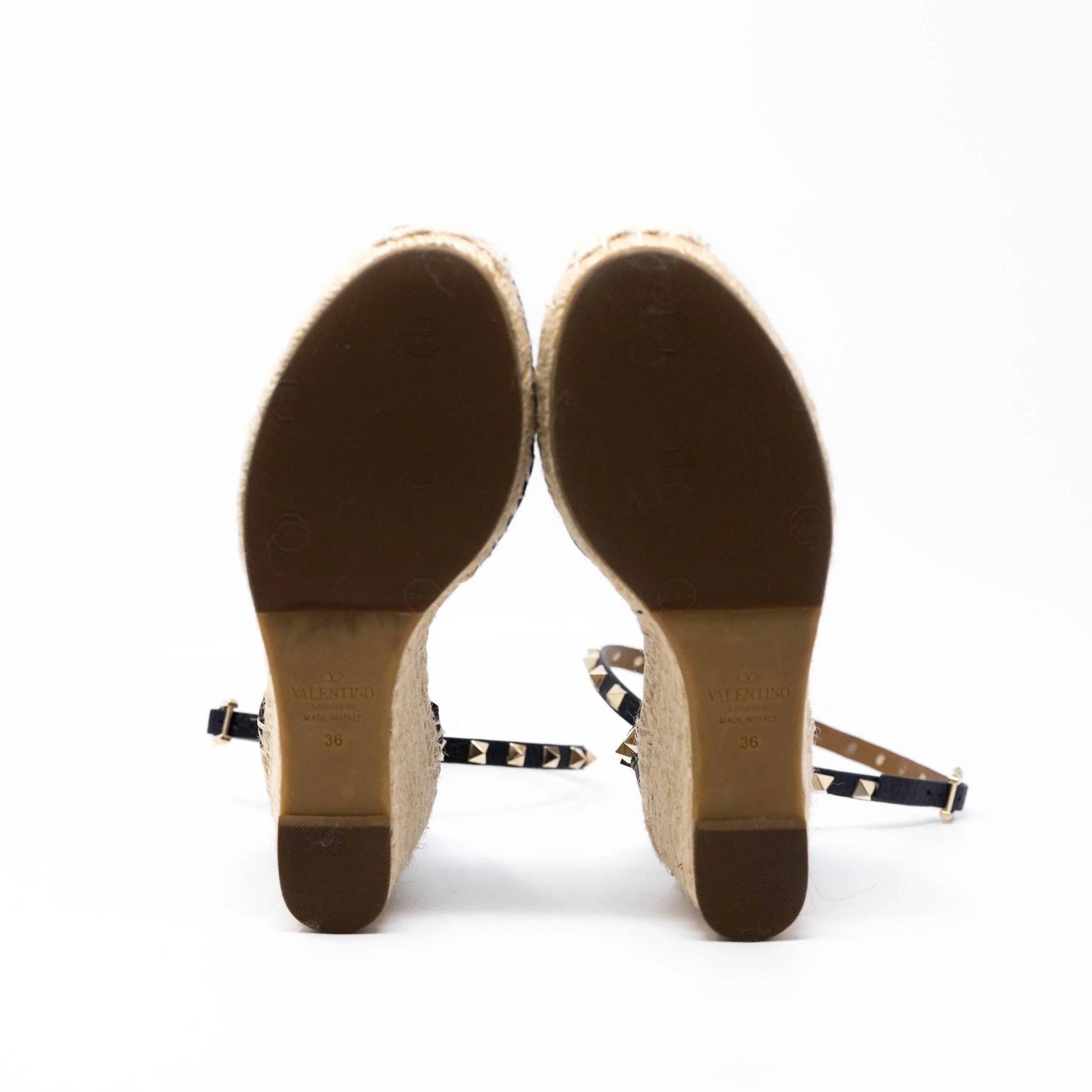 Valentino Black Rockstud Espadrille Wedges 36