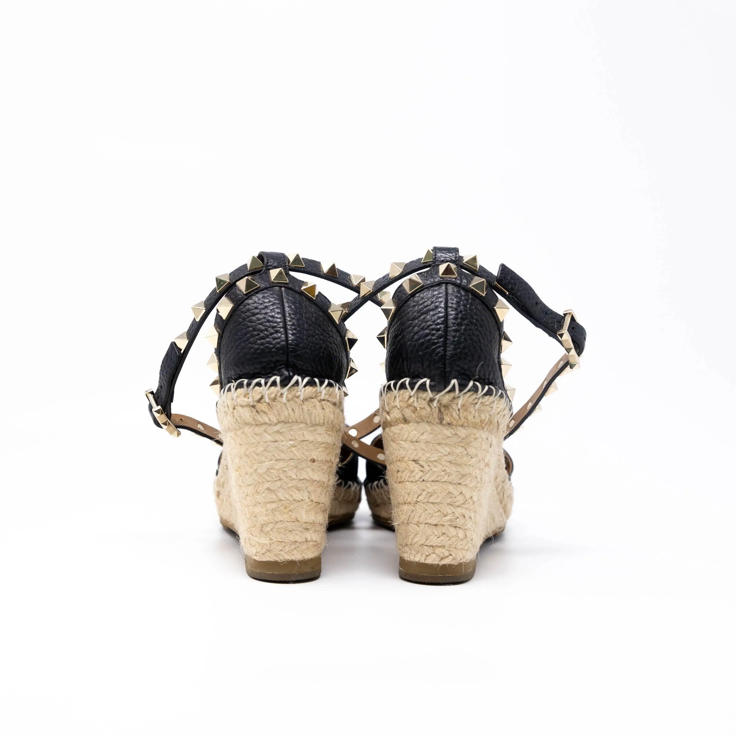 Valentino Black Rockstud Espadrille Wedges 36