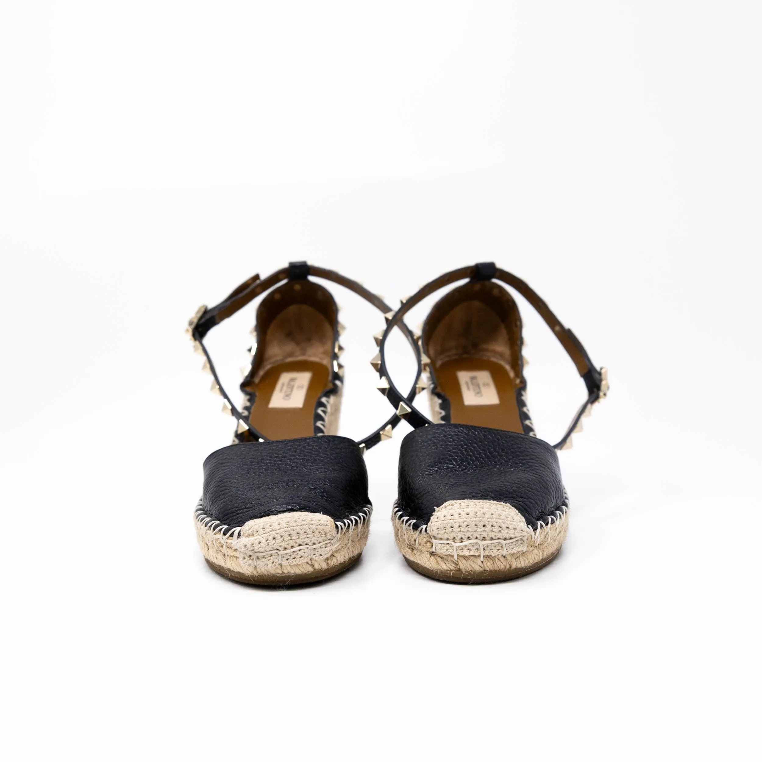 Valentino Black Rockstud Espadrille Wedges 36