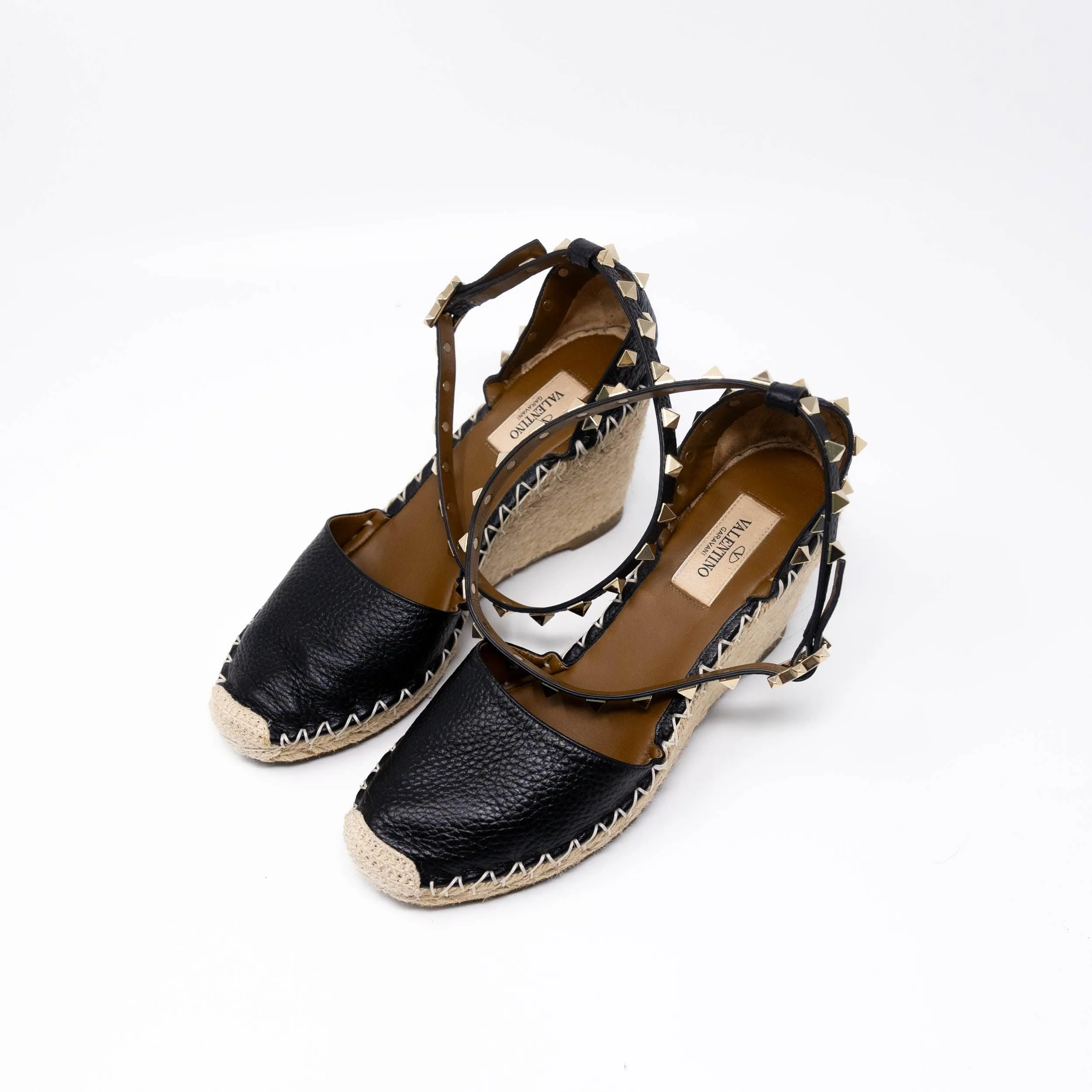 Valentino Black Rockstud Espadrille Wedges 36