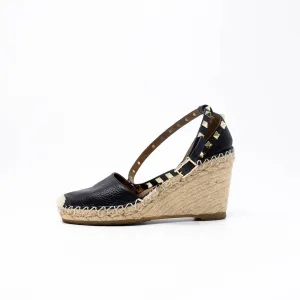 Valentino Black Rockstud Espadrille Wedges 36