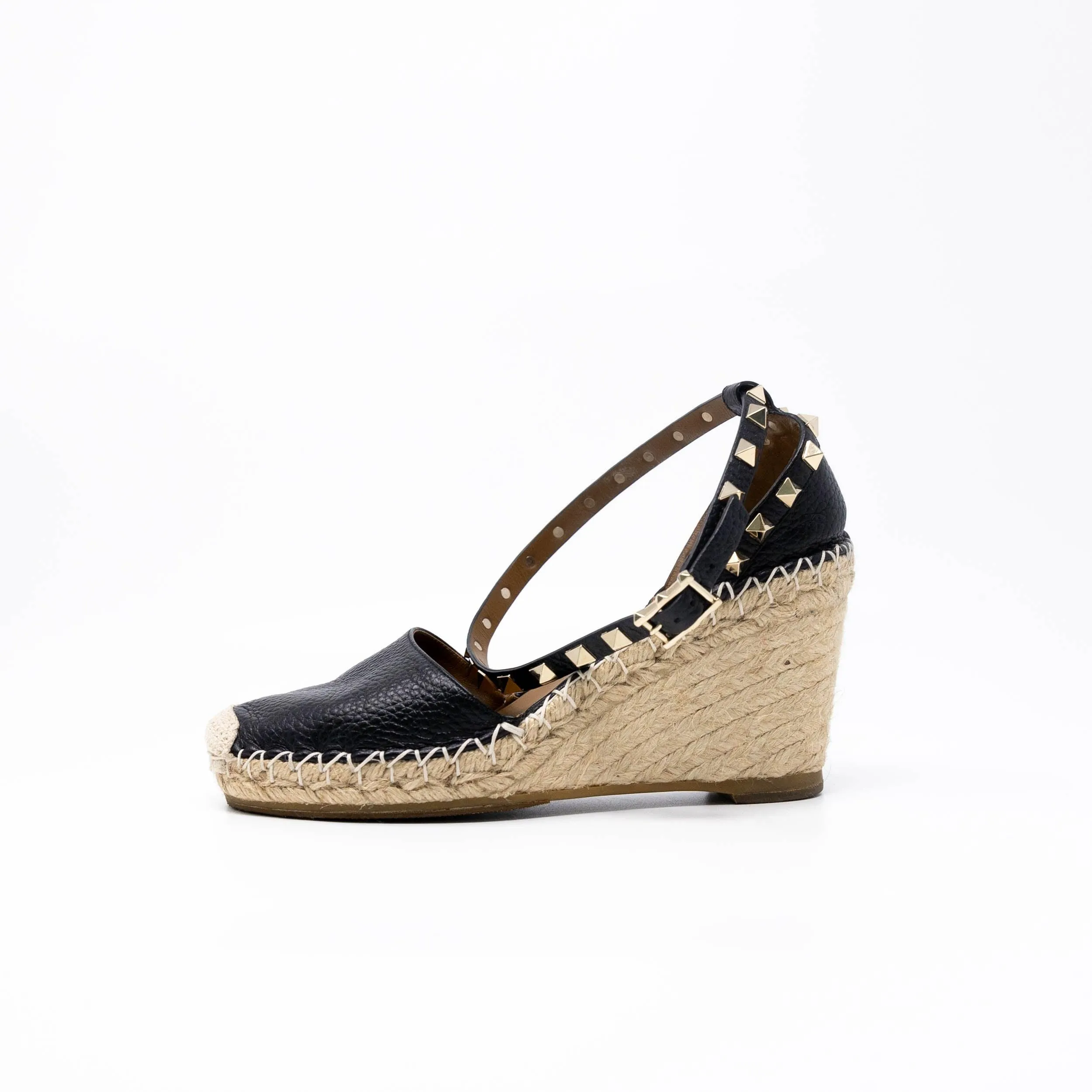 Valentino Black Rockstud Espadrille Wedges 36
