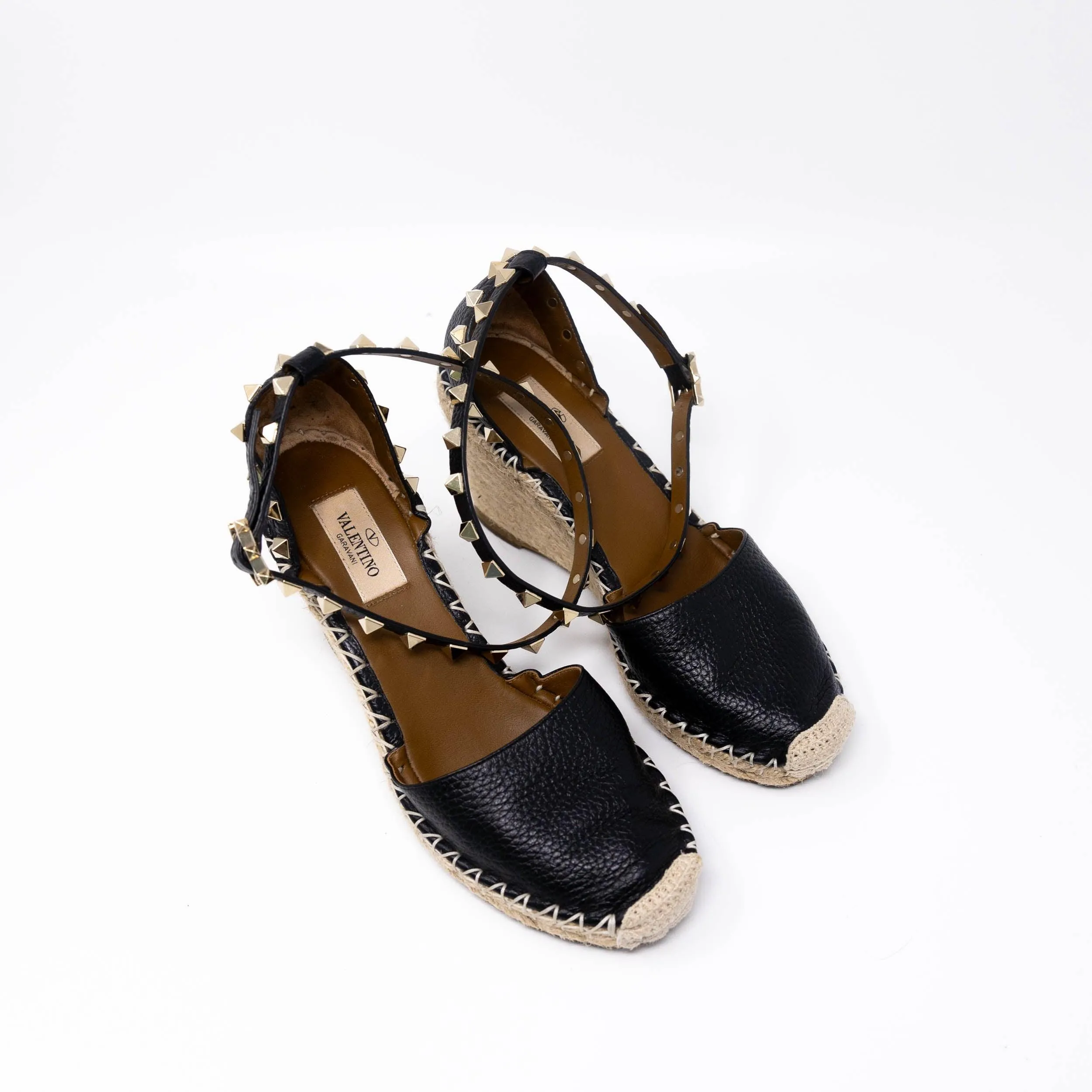 Valentino Black Rockstud Espadrille Wedges 36