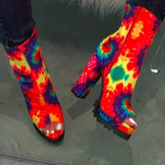 Women Party Chunky Heeled Platform Open Toe Boots