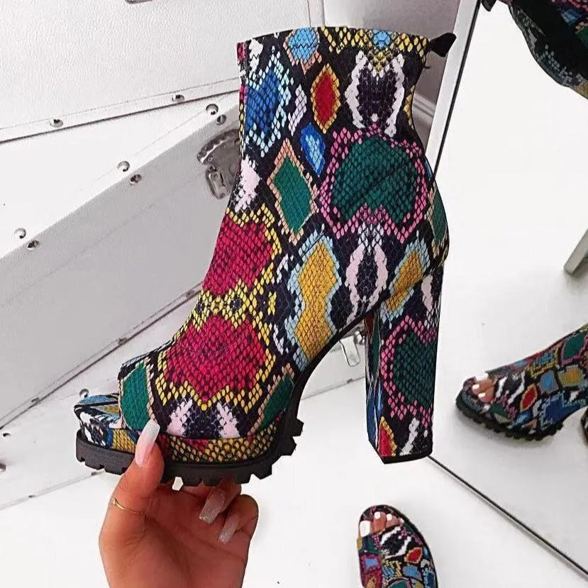 Women Party Chunky Heeled Platform Open Toe Boots