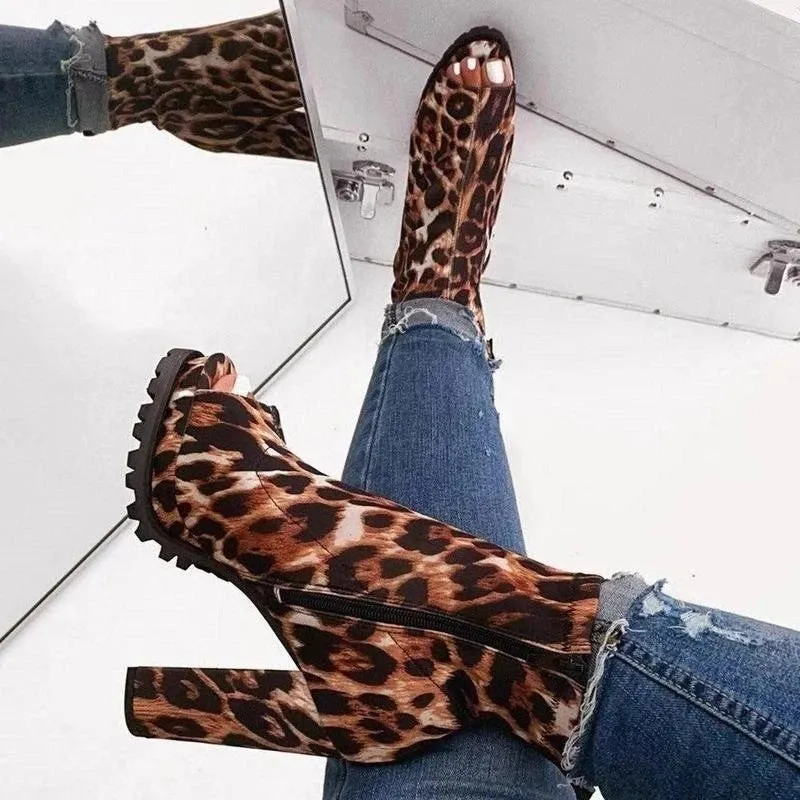 Women Party Chunky Heeled Platform Open Toe Boots
