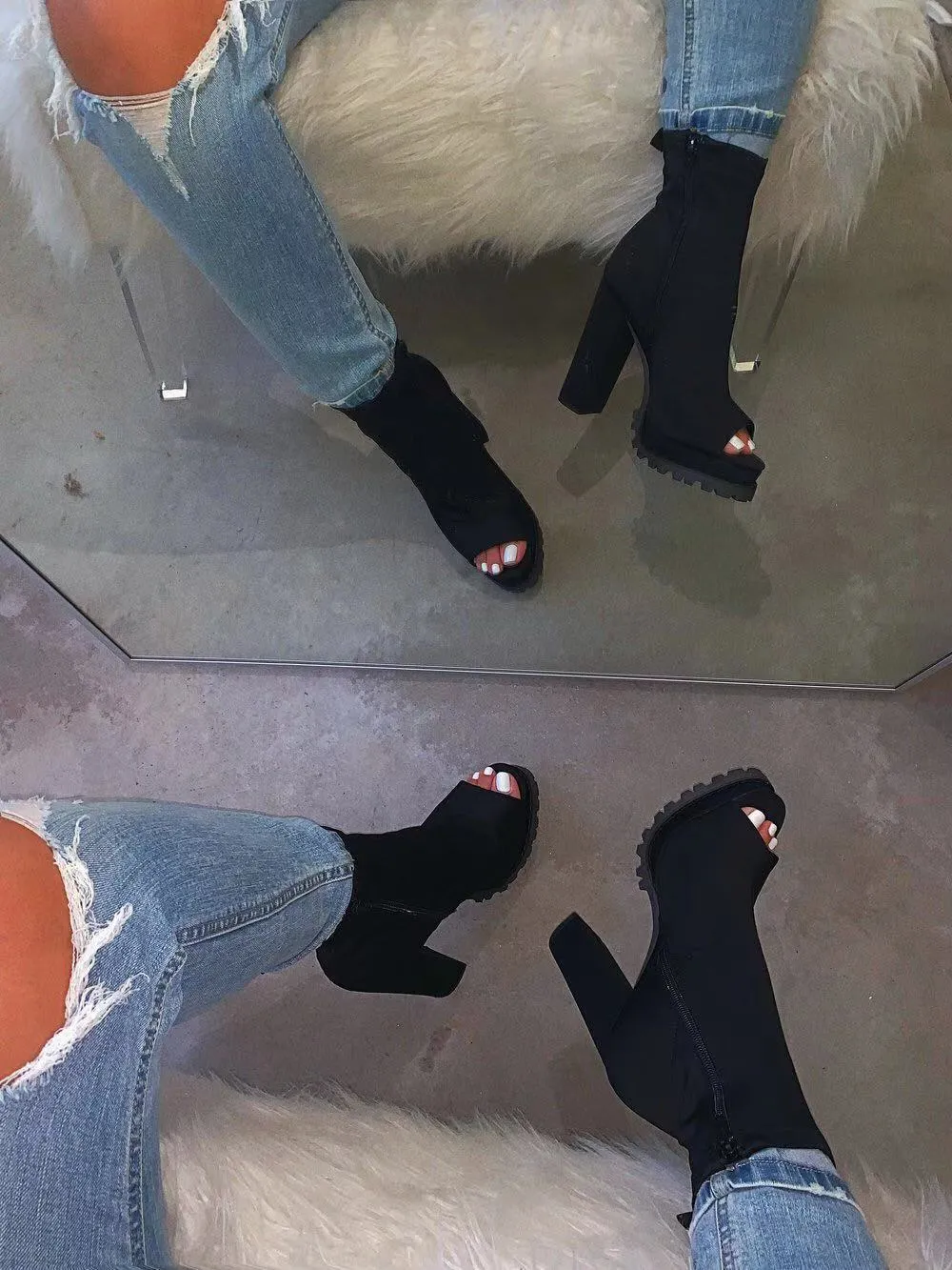 Women Party Chunky Heeled Platform Open Toe Boots