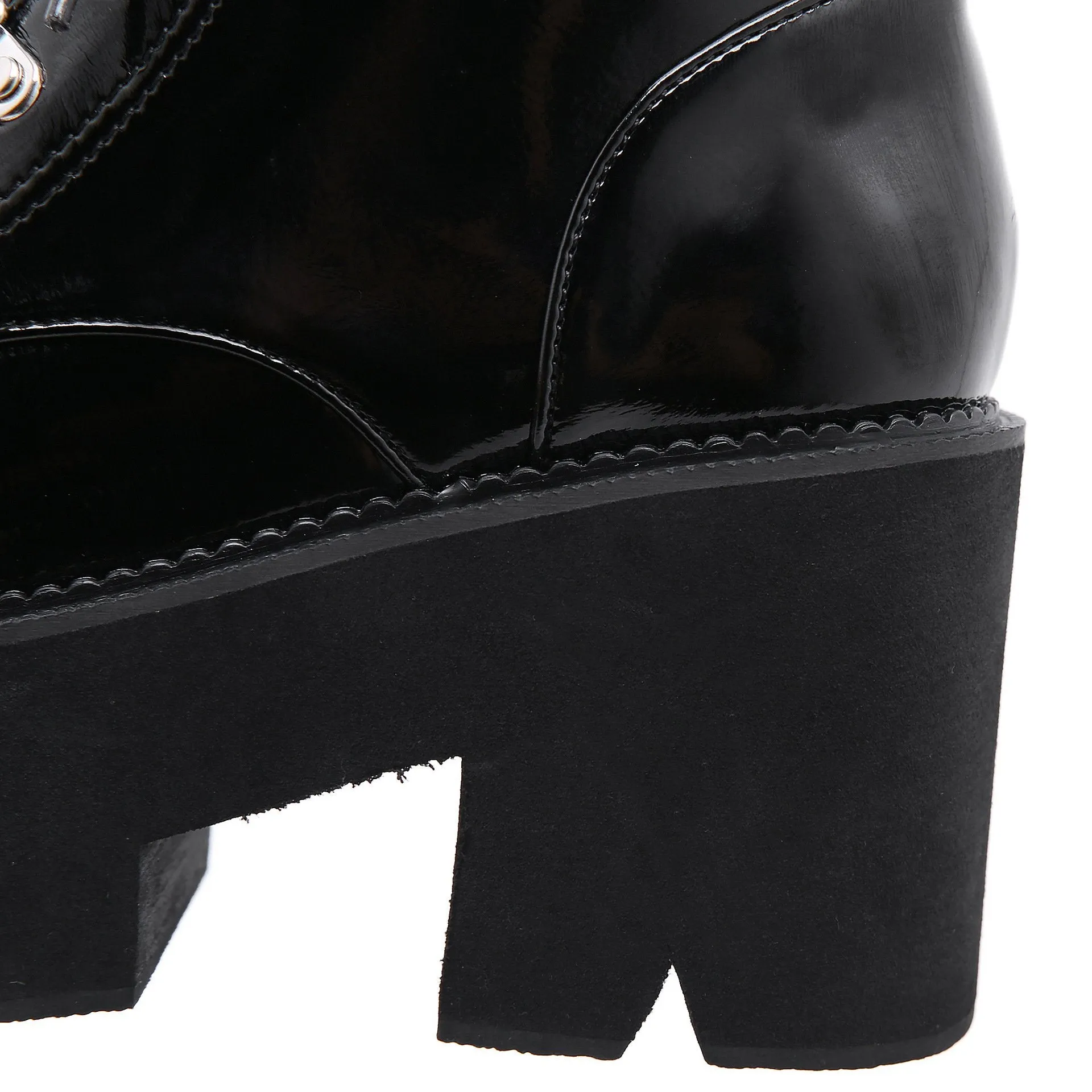 Women's black thick platform stempunk ankle boots metal décor gothic boots