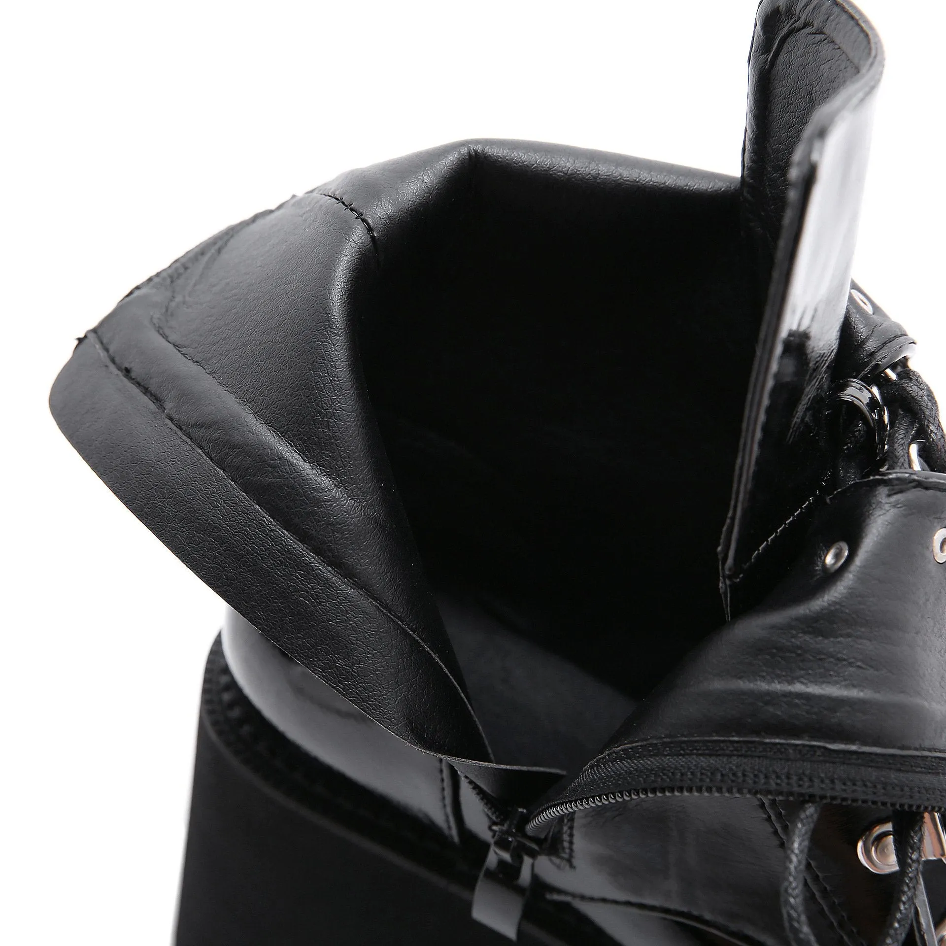 Women's black thick platform stempunk ankle boots metal décor gothic boots