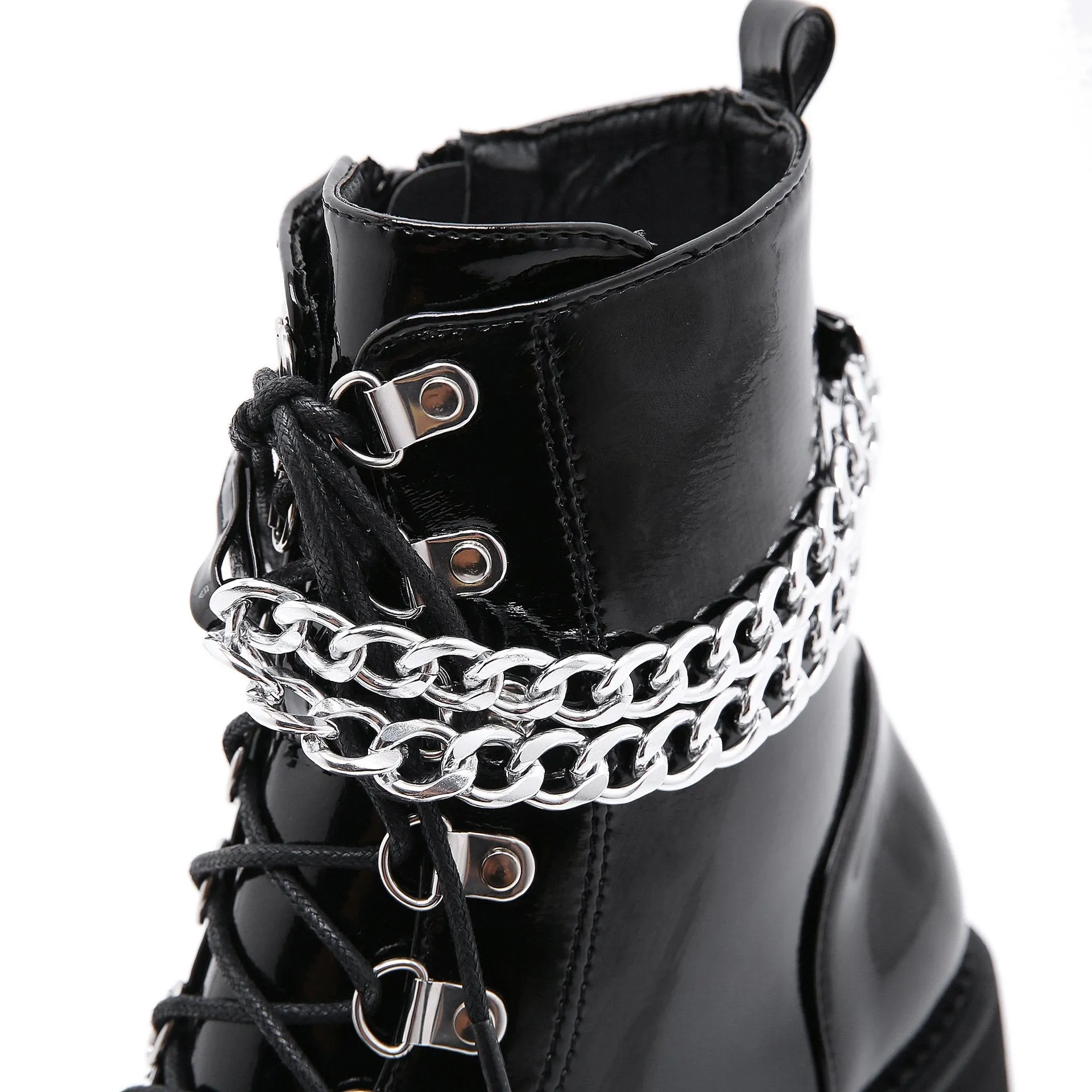 Women's black thick platform stempunk ankle boots metal décor gothic boots
