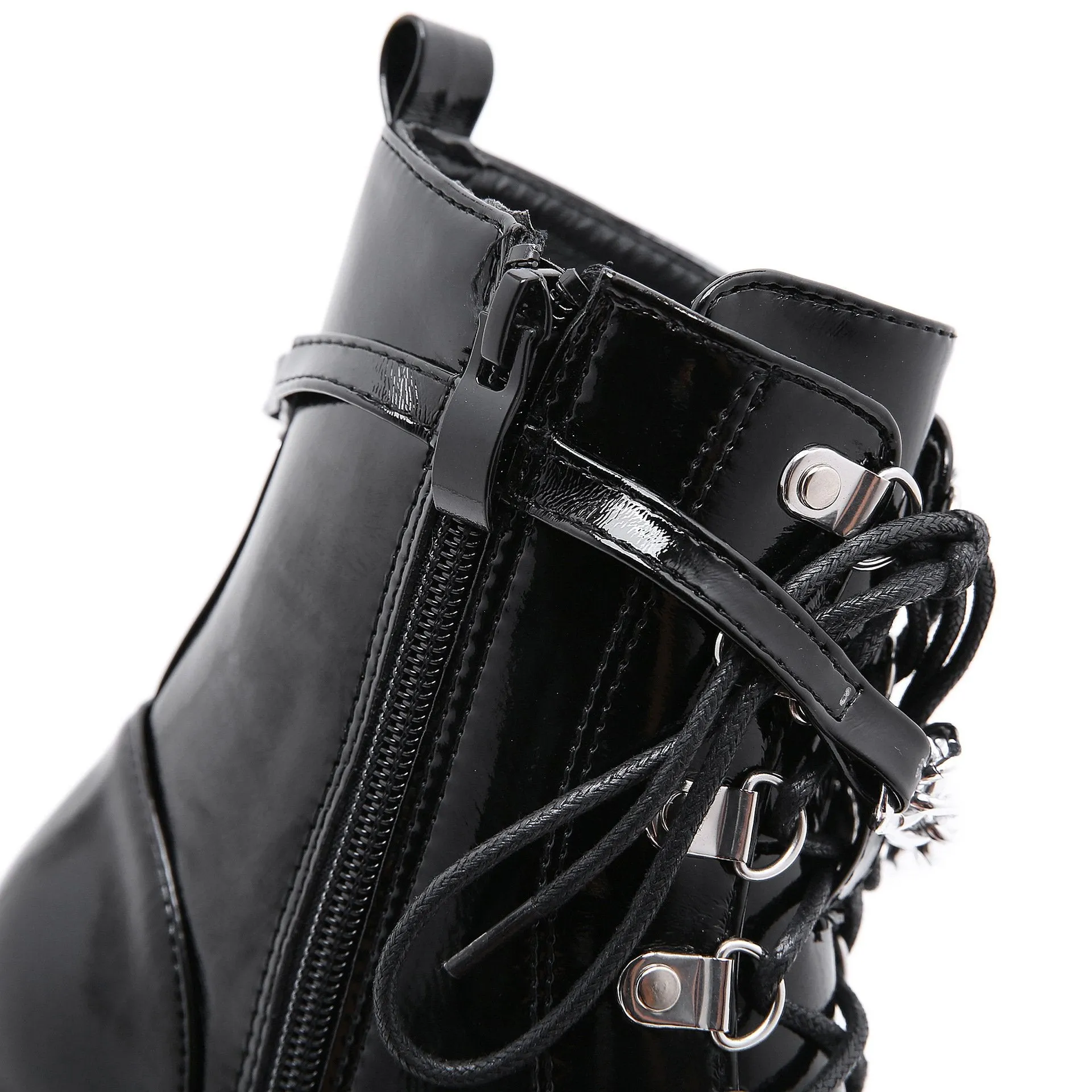Women's black thick platform stempunk ankle boots metal décor gothic boots