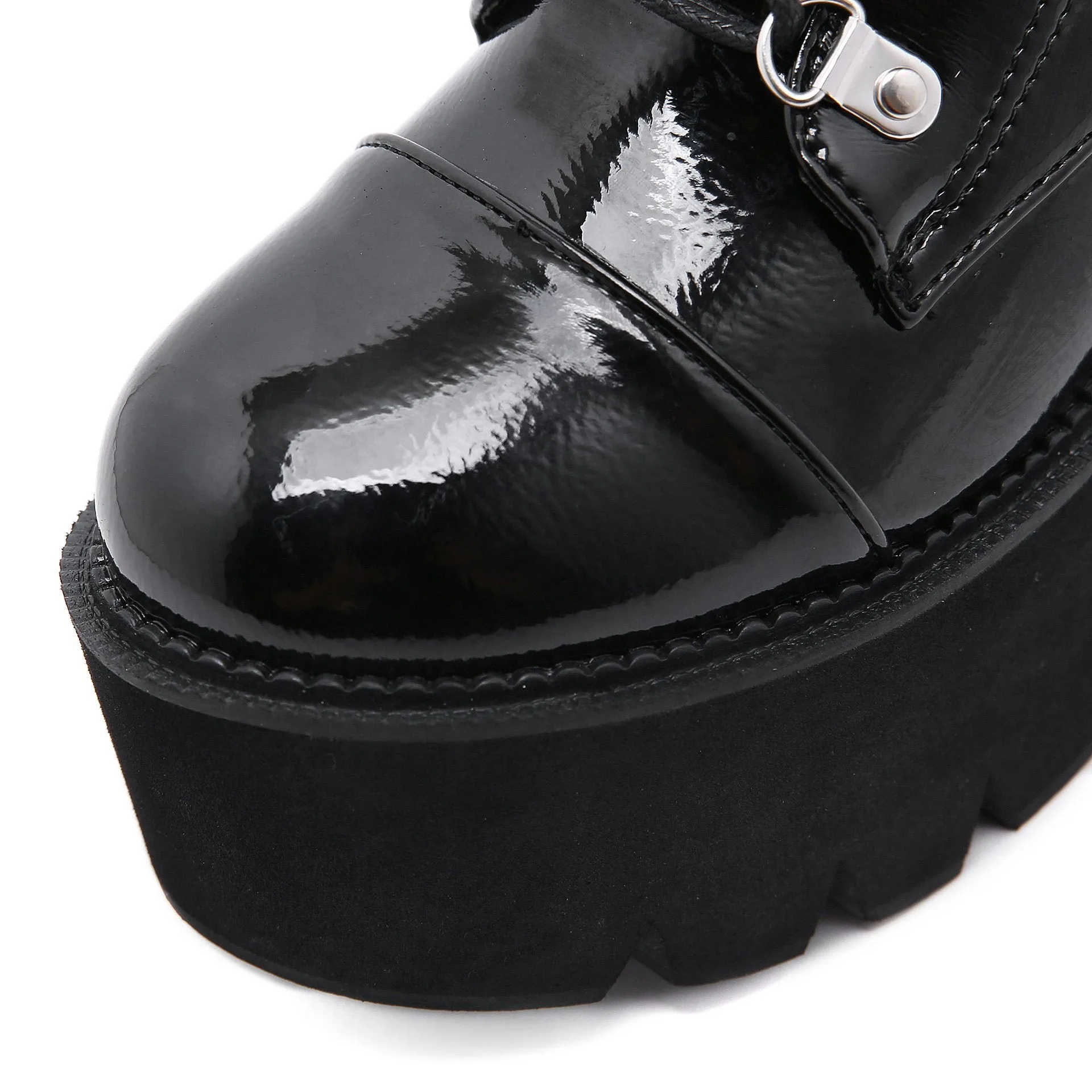 Women's black thick platform stempunk ankle boots metal décor gothic boots