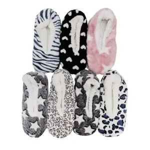 Womens Slippers Various Print Fleece Gripper Sock Anti-Slip Fuzzy House Shoes